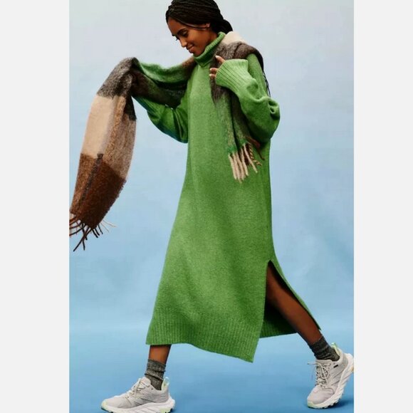 Anthropologie Turtleneck Cocoon Sweater Dress Daily Practice Kelly Green L P LP - Picture 2 of 8